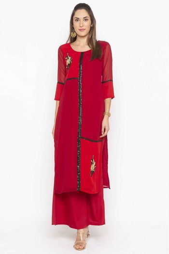 Plus Size Georgette Kurti In Red Colour - KR2711154