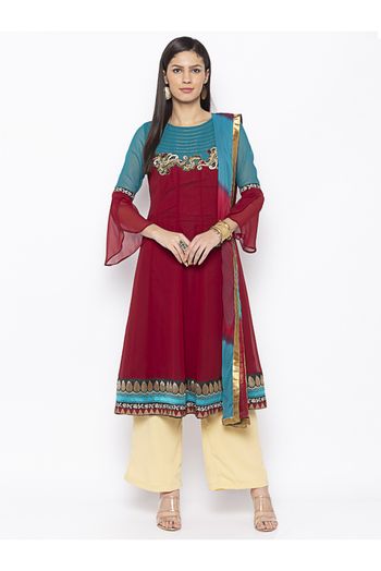 Plus Size Georgette Palazzo Pant Suit In Maroon Colour - SS2711187