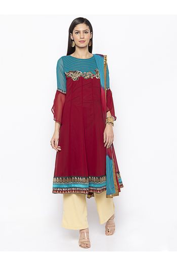 Plus Size Georgette Palazzo Pant Suit In Maroon Colour - SS2711187