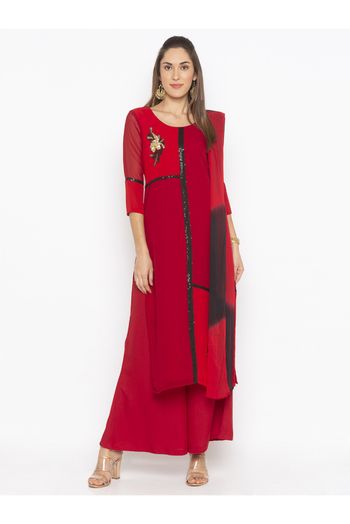 Plus Size Georgette Palazzo Pant Suit In Red Colour - SS2711202