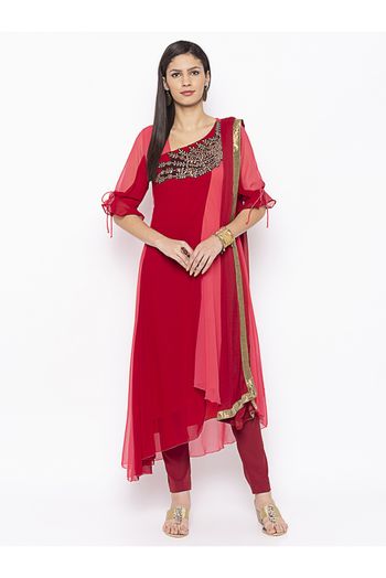 Plus Size Georgette Pant Style Suit In Maroon Colour - SS2711191