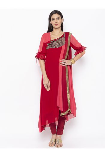 Plus Size Georgette Pant Style Suit In Maroon Colour - SS2711191