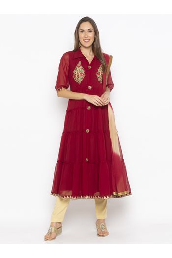 Plus Size Georgette Pant Style Suit In Maroon Colour - SS2711205