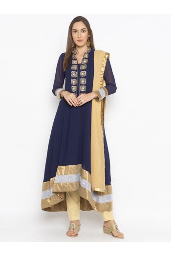 Plus Size Georgette Pant Style Suit In Navy Blue Colour - SS2711199