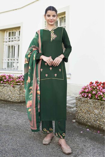Rayon Embroidery Pant Style Suit In Green Colour - SS5415181