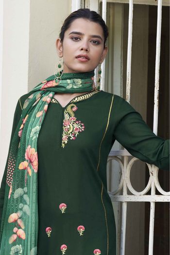 Rayon Embroidery Pant Style Suit In Green Colour - SS5415181