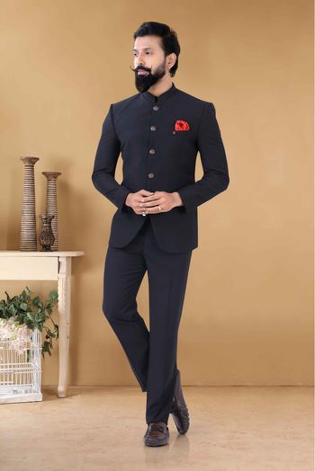 Rayon Jodhpuri Suit In Black Colour-SH5600092