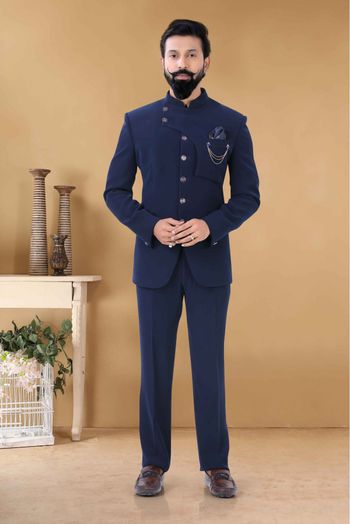 Rayon Jodhpuri Suit In Blue Colour-SH5600093