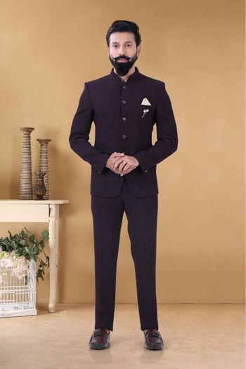 Rayon Jodhpuri Suit In Wine Colour-SH5600089