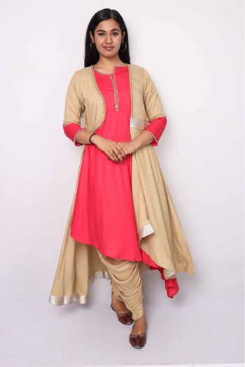 Rayon Kurti In Cream And Pink Colour - KR5480500