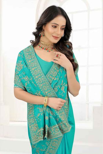 Satin Silk Embroidery Saree In Green Colour - SR4690705