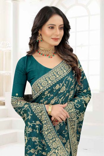 Satin Silk Embroidery Saree In Teal Colour - SR4690703