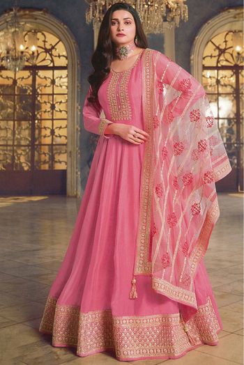 Cream and Pink Tie Dye Anarkali – Lashkaraa