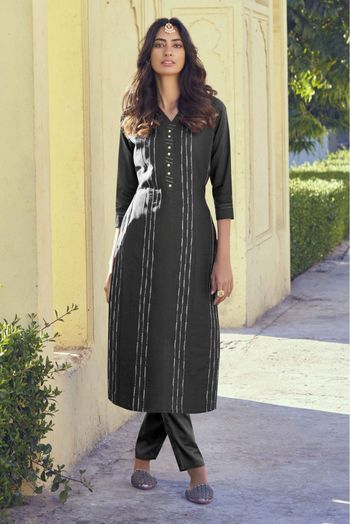 Silk Embroidery Kurti In Black Colour-KR5414961