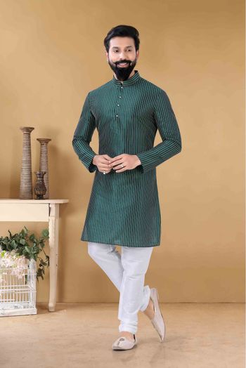 Silk Kurta Pajama In Green Colour-KP5600085