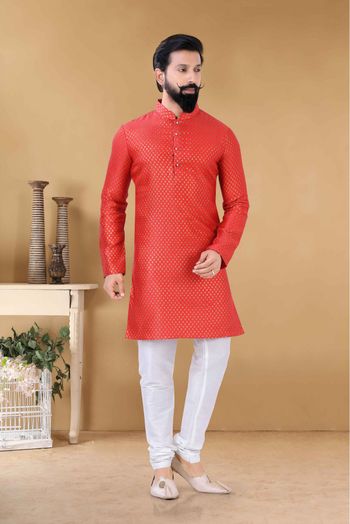 Silk Kurta Pajama In Red Colour-KP5600084