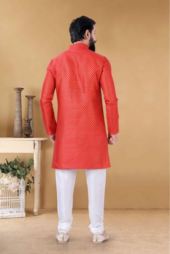 Silk Kurta Pajama In Red Colour-KP5600084