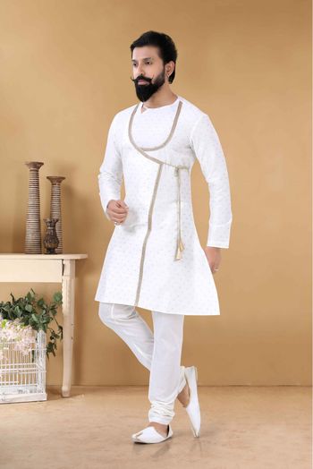 Silk Kurta Pajama In White Colour-KP5600078