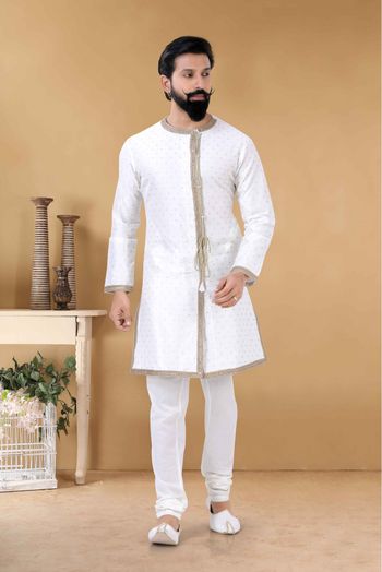 Silk Kurta Pajama In White Colour-KP5600079