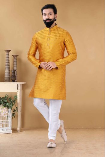 Silk Kurta Pajama In Yellow Colour-KP5600082