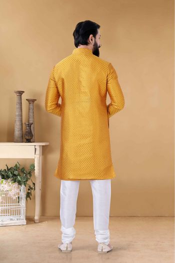 Silk Kurta Pajama In Yellow Colour-KP5600082