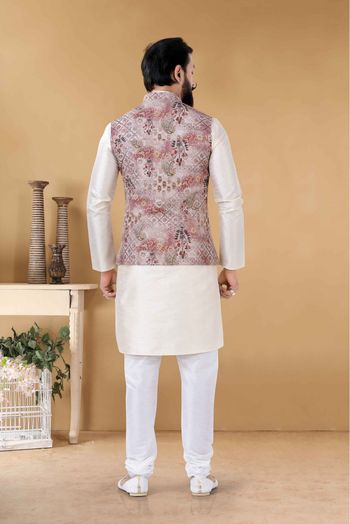 Silk Kurta Pajama With Jacket In Brown Colour-KP5600055