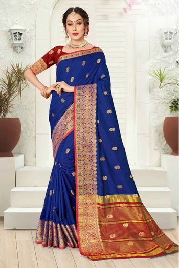 Silk Woven Saree In Blue Colour - SR5414862