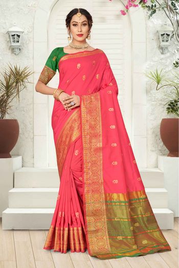 Silk Woven Saree In Peach Colour - SR5414867
