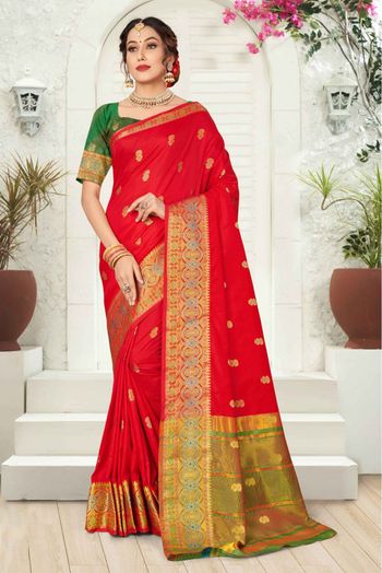 Silk Woven Saree In Red Colour - SR5414865