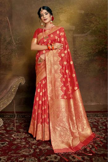 Shop Online Designer Casual Wear Patola Silk Saree in Dark Peach - Shivani  Style House UK