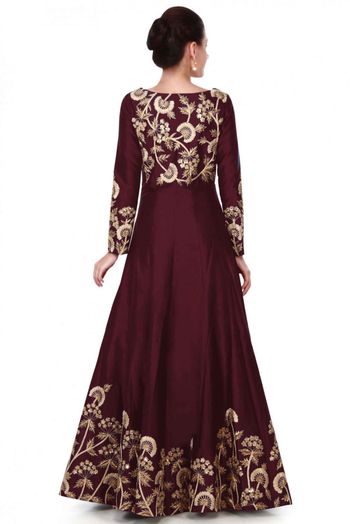 Taffeta Silk Sequins Work Gown In Maroon Colour - GW4900998