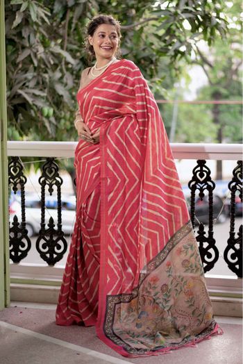Tissue Silk Woven Saree In Gajari Pink Colour - SR5414445