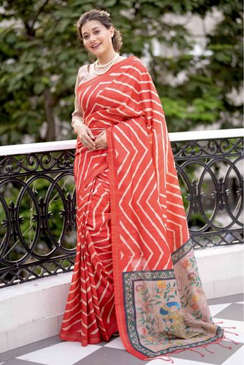 Tissue Silk Woven Saree In Red Colour - SR5414447