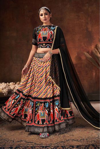 Black Floral Digital Printed Organza Silk Lehenga Choli Latest 2139LG09