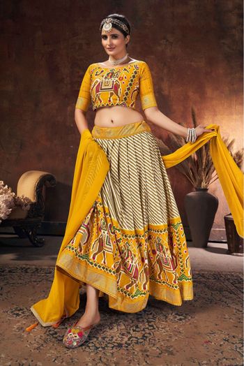 Tussar Silk Digital Print Lehenga Choli In Yellow Colour LD5415110 A
