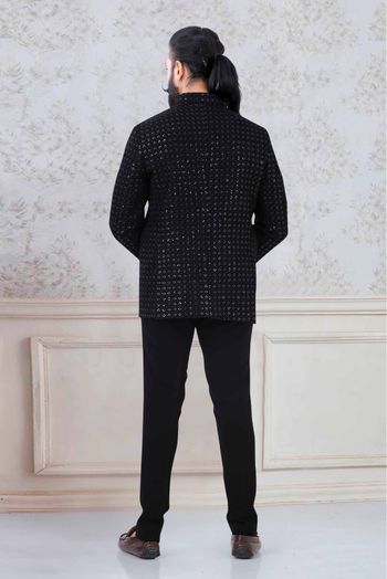 Velvet Jodhpuri Suit In Black Colour-SH5600113