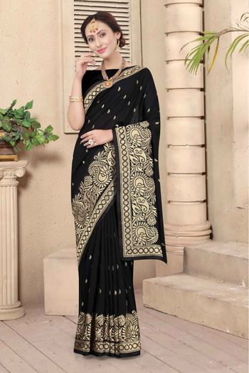 Vichitra Silk Embroidery Saree In Black Colour - SR1543539
