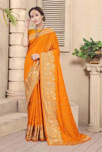 Vichitra Silk Embroidery Saree In Mustard Colour - SR1543541