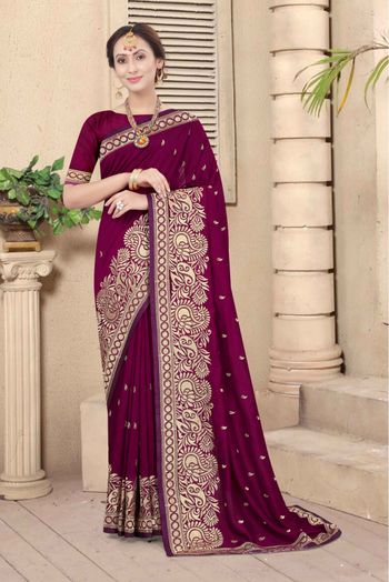 Vichitra Silk Embroidery Saree In Wine Colour - SR1543538
