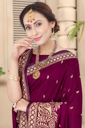 Vichitra Silk Embroidery Saree In Wine Colour - SR1543538