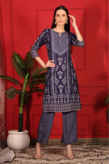 Viscose Printed Kurta Set In Blue Colour - KR5414630