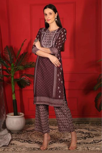 Viscose Printed Kurta Set In Maroon Colour - KR5414631