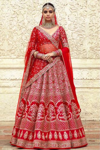 9000 Velvet Embroidery Lehenga Choli In Red Colour - LD5590025