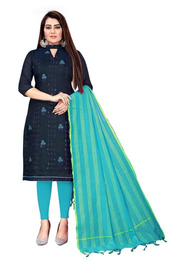 Chanderi Embroidery Churidar Suit In Blue Colour - SM5414256