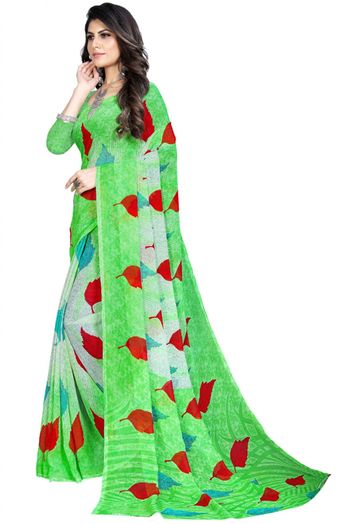 Chiffon Printed Saree In Light Green Colour - SR4840310