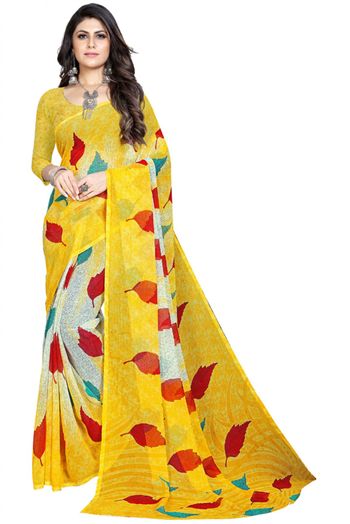 Chiffon Printed Saree In Yellow Colour - SR4840311