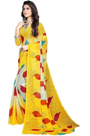 Chiffon Printed Saree In Yellow Colour - SR4840311