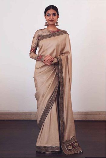 Chinon Silk Thread Work Saree In Beige Colour - SR3880467