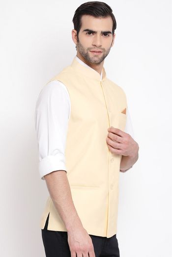 Cotton Blend Festival Wear Nehru Jacket In Cream Colour - JK4352130