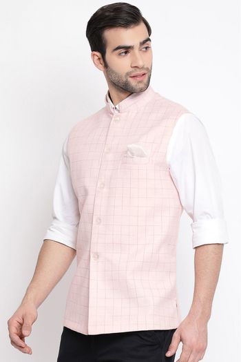 Cotton Blend Festival Wear Nehru Jacket In Pink Colour - JK4352131